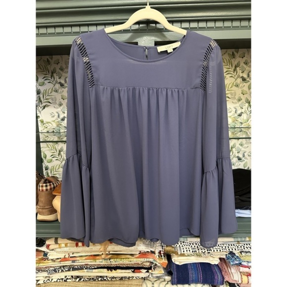 LOFT Peasant Empire Waist Boho Long Sleeve Blouse Blue Long Sleeve Size M